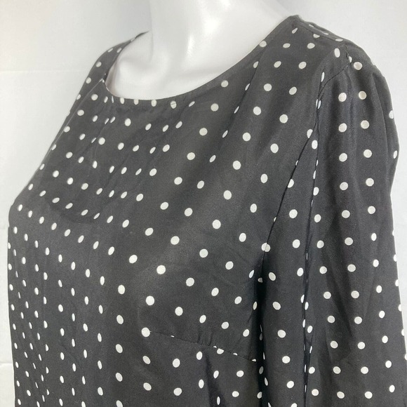 J. Crew Shirt Womens Sz XS Black White Polka Dot Blouse Long Sleeve Lightweight - Picture 2 of 9